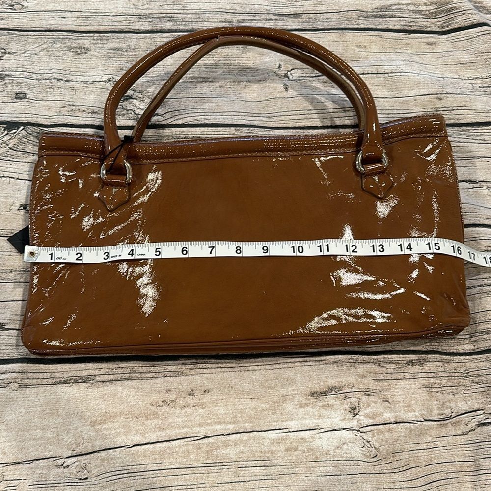 Elie Tahari Cognac Patent Leather Shoulder Bag with Front Buckle - Picture 6 of 13